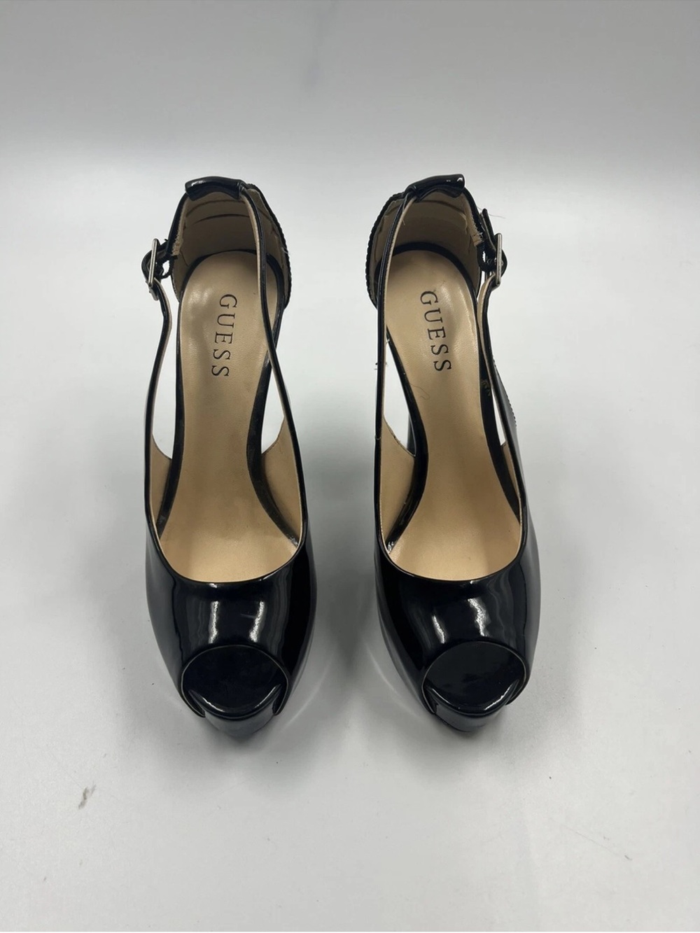 Guess Patent Black Stiletto Heel Shoes Woman Size 7 - Picture 2 of 5